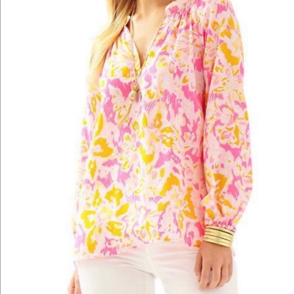 Lilly Pulitzer Elsa Silk Top Oh La La In Kir Royal - Size Medium